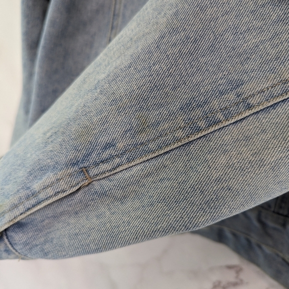 Vintage Denim Jacket Women Large Jean 80s 90s Y2K Linen Collar Light Wash Crop - Picture 12 of 14